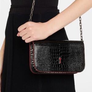 Christian Louboutin Stylish Black Crocodile-Embossed Crossbody Bag New